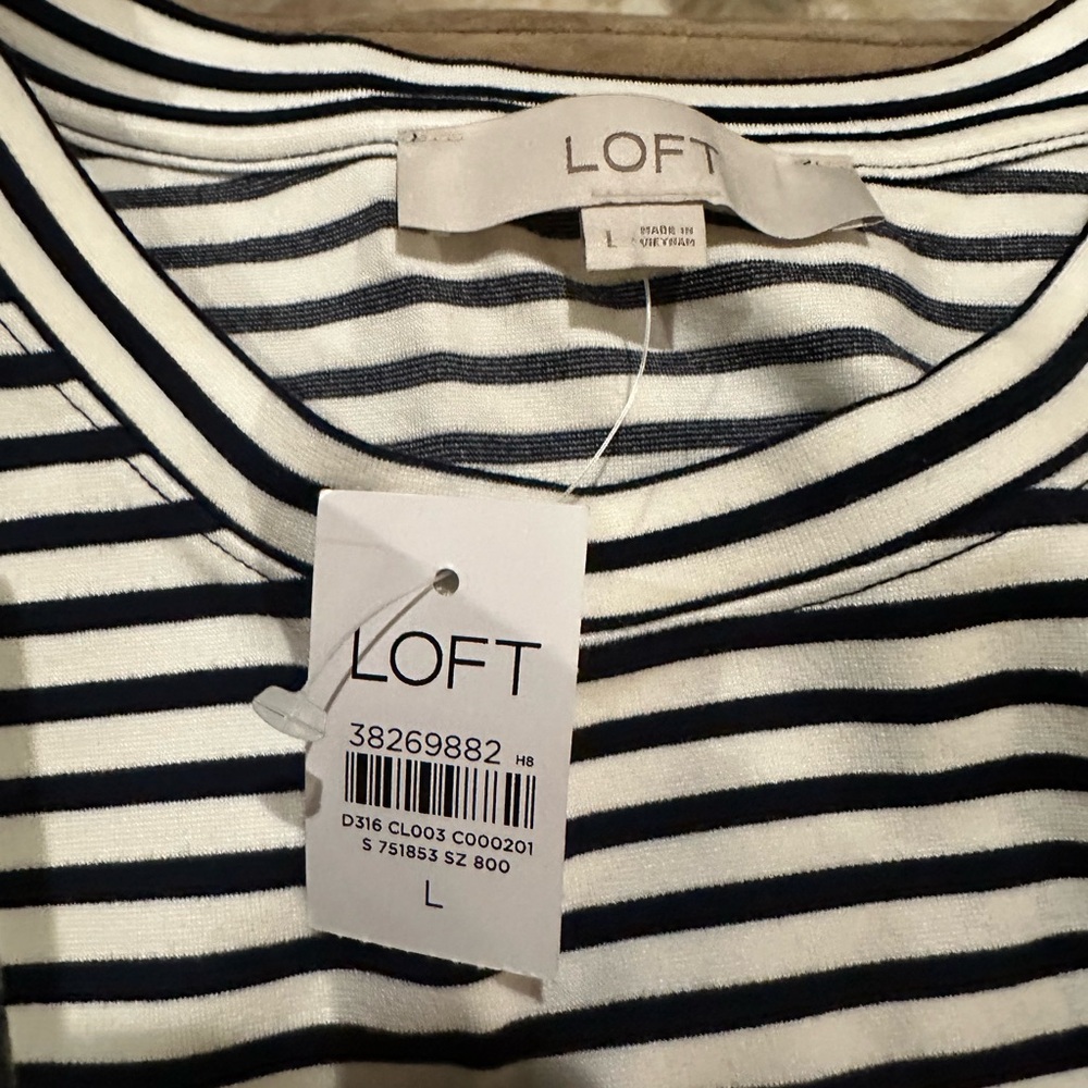 LOFT White and Navy Striped Women's Top